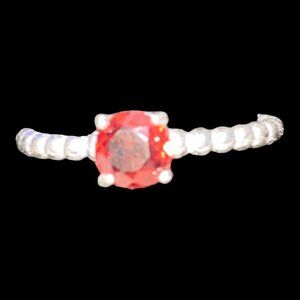 Ring Garnet Size 5.5 Round Faceted Women Sterling Silver 925 2 Grams